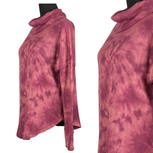 Maeve Waffle Knit Cowl Neck Thermal Tie Dye Long Sleeve Top size Small - Picture 3 of 9